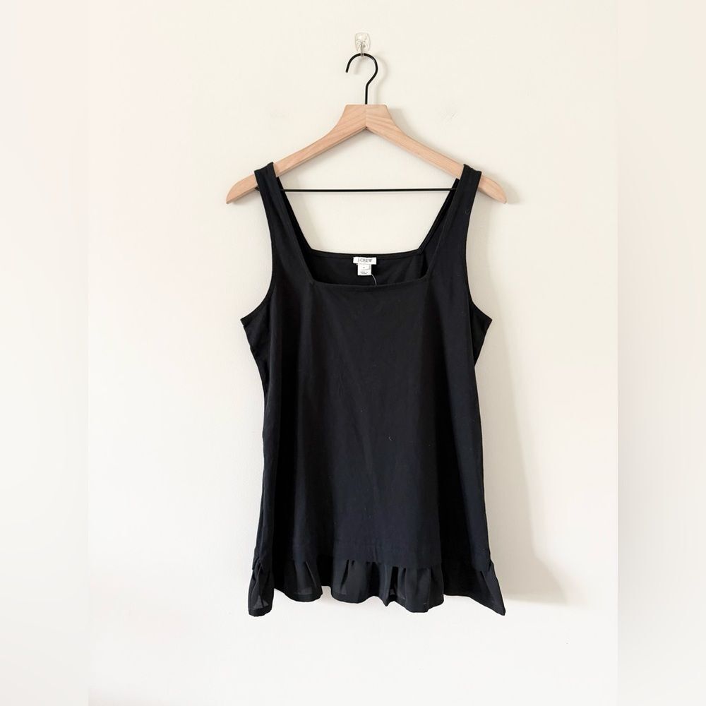 NWT J. Crew Ruffle Hem Tank Top Black Size M Sleeveless Shell